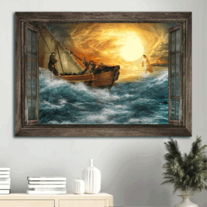 Blue Ocean Jesus Landscape Poster: God Guides Us Through Storm  Poster Home Decor Gift - Gift for Christian Home Decor