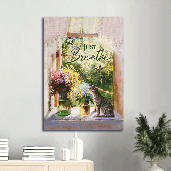 Christian Home Decor Gift: Jesus Portrait Poster with Flower Garden Cat Butterfly  Poster Home Decor Gift – Just Breathe Spring Painting