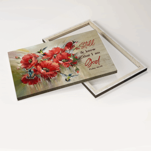 Christian Landscape Poster Home Decor Gift – Poppy Flower & Hummingbird  Poster Home Decor Gift Wall Art – Be Still and Know God – Christian Wall Decor