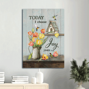 Christian Home Decor Gift: Jesus Portrait Poster with Tulip Drawing and Hummingbird  Poster Home Decor Gift - Today I Choose Joy Wall Art
