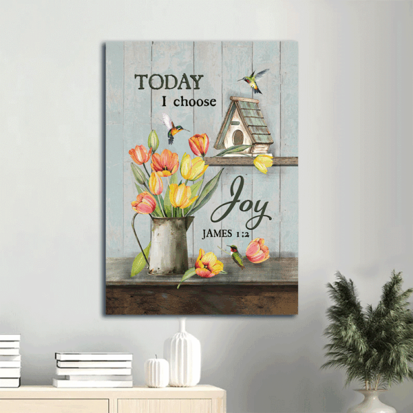 Christian Home Decor Gift: Jesus Portrait Poster with Tulip Drawing and Hummingbird  Poster Home Decor Gift – Today I Choose Joy Wall Art