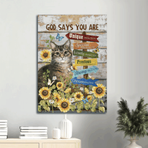 Unique Jesus Portrait Poster Home Decor Gift with Brown Cat Artwork Sunflower Garden and Pretty Butterfly  Poster Home Decor Gift - Christian Wall Art Prints