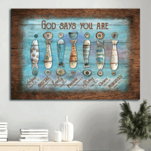 Jesus Landscape Poster Home Decor Gift: Fish Hook Fishing Rod Christian Art - God Says You Are