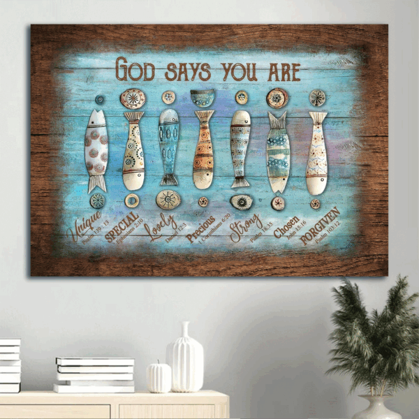 Jesus Landscape Poster Home Decor Gift: Fish Hook Fishing Rod Christian Art – God Says You Are