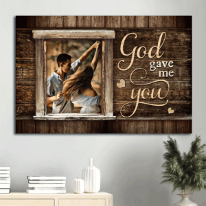 Christian Couple & Jesus Landscape Poster - Beautiful Home Decor Gift for Happy Relationships & True Love - God Gave Me You