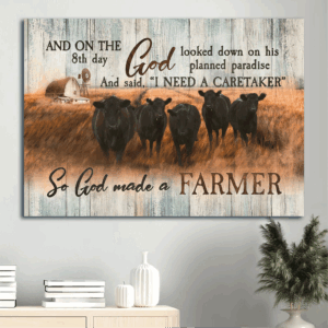 Tranquil Farm & Jesus Landscape Poster Home Decor Gift - Aberdeen Angus Religious Christian Wall Art - God s Paradise Scene