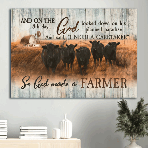 Tranquil Farm & Jesus Landscape Poster Home Decor Gift – Aberdeen Angus Religious Christian Wall Art – God s Paradise Scene
