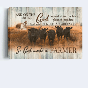 Tranquil Farm & Jesus Landscape Poster Home Decor Gift - Aberdeen Angus Religious Christian Wall Art - God s Paradise Scene 3
