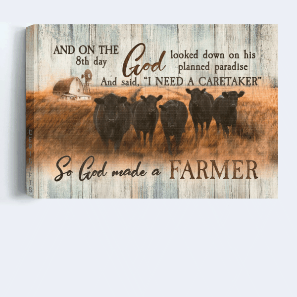 Tranquil Farm & Jesus Landscape Poster Home Decor Gift – Aberdeen Angus Religious Christian Wall Art – God s Paradise Scene