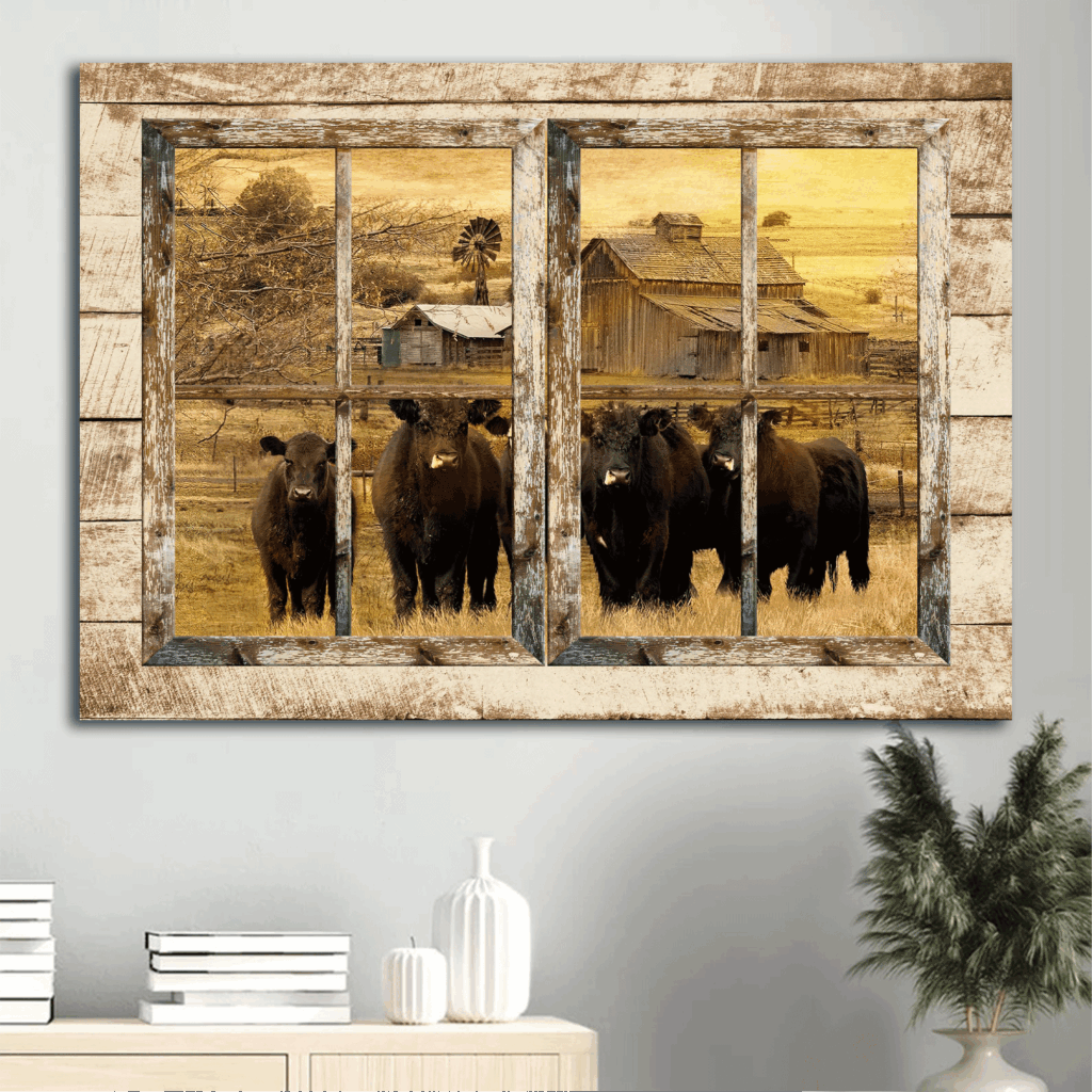 Religious Christian Jesus Landscape and Aberdeen Angus Farm Drawing Poster Home Decor Gift Religious Christian Jesus Landscape and Aberdeen Angus Farm Drawing Poster Home Decor Gift
