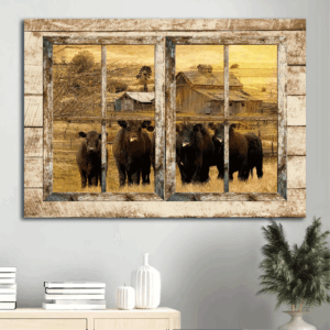Religious Christian Jesus Landscape and Aberdeen Angus Farm Drawing Poster Home Decor Gift