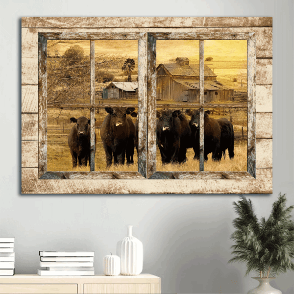 Religious Christian Jesus Landscape and Aberdeen Angus Farm Drawing Poster Home Decor Gift