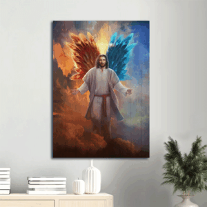 Jesus & Faith Portrait Poster: Christian Home Decor Gift with God Wings Drawing in Skies Wall Art