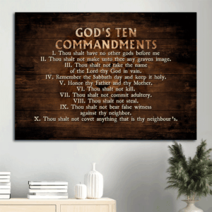 God Landscape Poster - Christian Wall Art Gift with Jesus Faith and Ten Commandments