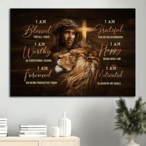 Jesus Faith God Lion Head Landscape Poster Home Decor - Motivational Quote for Christian Believers