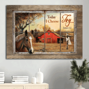 Jesus Landscape Poster: Horse Sunset Red House  Poster Home Decor Gift - Christian Home Decor Gift