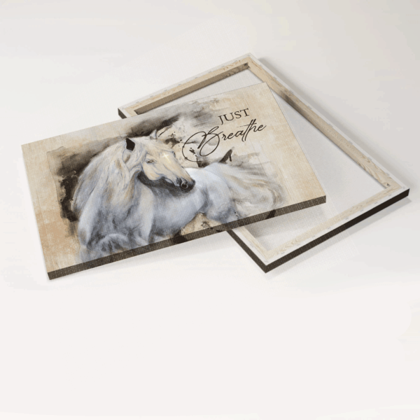 Jesus Landscape Poster: Beautiful Horse Painting on White Background – Christian Home Decor Gift with Small Cross  Poster Home Decor Gift – Just Breathe