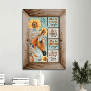 Jesus Portrait Poster Home Decor Gift - Beautiful Horse Sunflower Butterfly  Poster Home Decor Gift - Perfect Gift for Christian Home - She is Strong