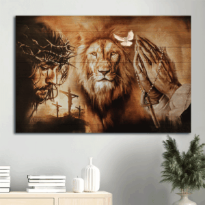 Religious Christian Landscape Poster: Jesus & Lion Healing Prayers Home Decor Gift