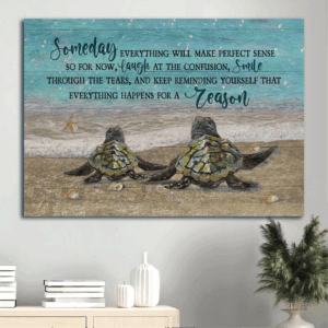 Jesus Landscape Poster - Stunning Sea Turtle & Blue Ocean Decor Gift for Christians - Inspirational Quote Included