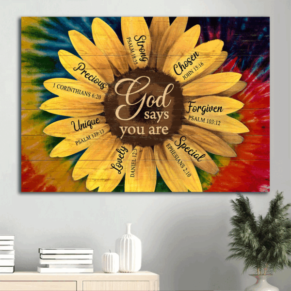 Jesus Sunflower Landscape Poster – Christian Home Decor Gift – God Says You Are
