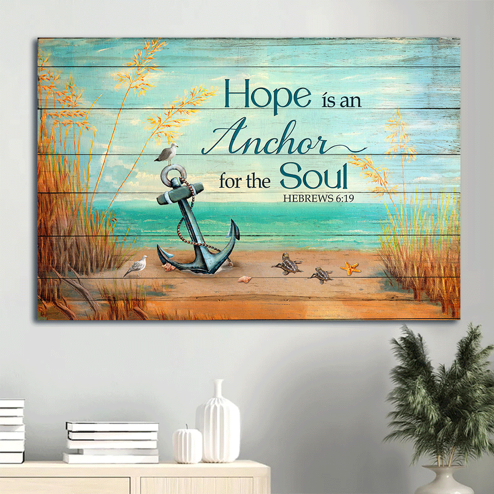 Hope Anchor Jesus Landscape Poster – Religious Christian Home Decor Gift with Blue Ocean and Rice Field Drawing Hope Anchor Jesus Landscape Poster – Religious Christian Home Decor Gift with Blue Ocean and Rice Field Drawing