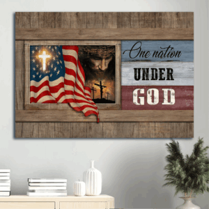 Jesus Landscape Poster Home Decor Gift - Stunning US Flag & Face of Jesus - Perfect Gift for Christians - One Nation Under God