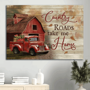 Christian Landscape Poster Home Decor Gift - Peaceful Country Roads Scene with Big House and Red Ladybug Car