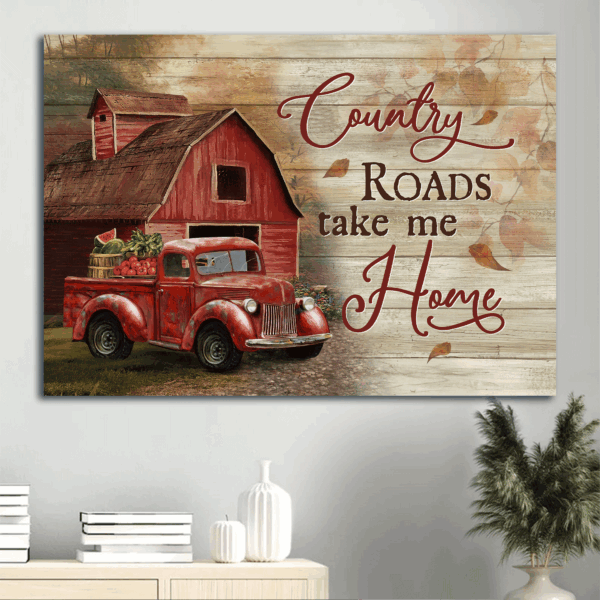 Christian Landscape Poster Home Decor Gift – Peaceful Country Roads Scene with Big House and Red Ladybug Car