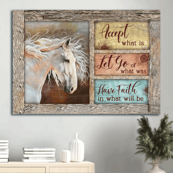 Jesus Landscape Poster: Beautiful White Horse Wooden Frame Pastel Background – Gift for Christian Home Decor – Have Faith in What Will Be