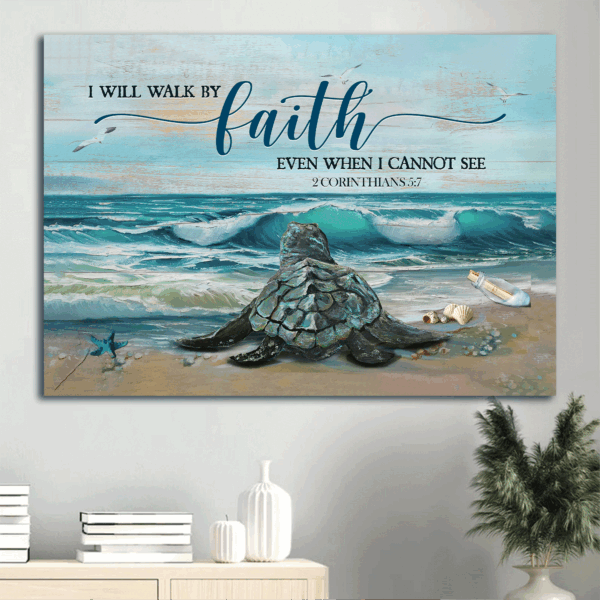 Faith-Inspired Jesus Landscape Poster Home Decor Gift with Sea Turtle and Ocean Drawing – Perfect Gift for Christians