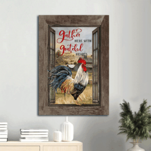 Christian Home Decor: Jesus & Rooster Portrait Poster - Gather Here With Grateful Hearts Wall Art