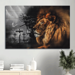 Christian Lion and Jesus Portrait Landscape Poster - Black and White Jesus Painting Lion of Judah Wall Art Decor Gift