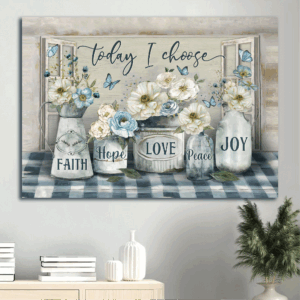 Jesus Landscape Poster: Beautiful Camellia & Blue Butterfly Art - Gift For Christians - Today I Choose Joy