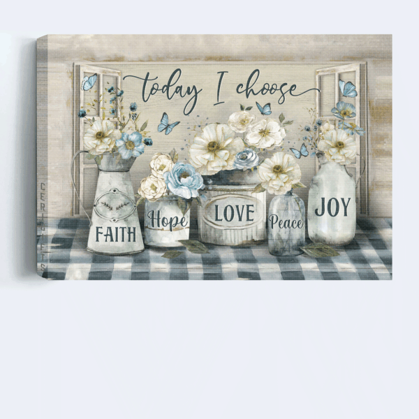 Jesus Landscape Poster: Beautiful Camellia & Blue Butterfly Art – Gift For Christians – Today I Choose Joy