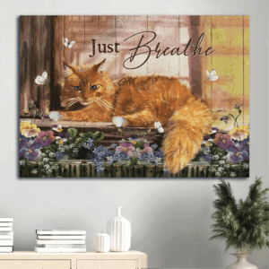 Jesus Landscape Poster - Cat Painting Purple Flower White Butterfly Home Decor Gift for Christian - Just Breathe