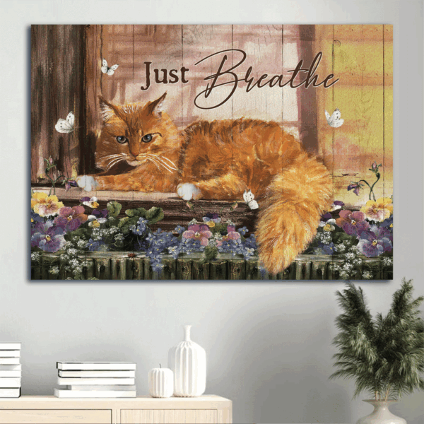 Jesus Landscape Poster – Cat Painting Purple Flower White Butterfly Home Decor Gift for Christian – Just Breathe