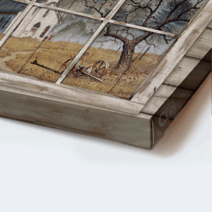 Jesus Landscape Poster: Country Church Through Rustic Window - Christian Home Decor Gift 1