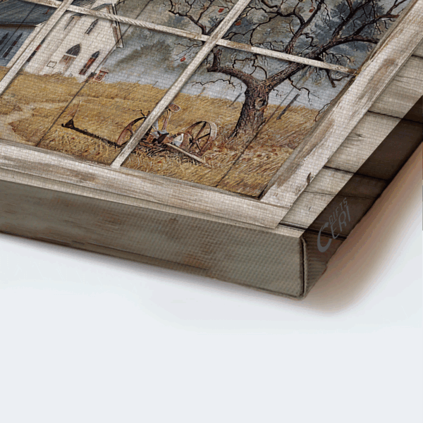 Jesus Landscape Poster: Country Church Through Rustic Window – Christian Home Decor Gift