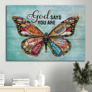 Jesus Landscape Poster: Colorful Butterfly & Sky Home Decor Gift for Christian - God Says You Are