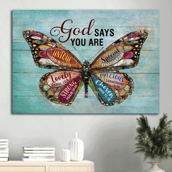 Jesus Landscape Poster: Colorful Butterfly & Sky Home Decor Gift for Christian – God Says You Are