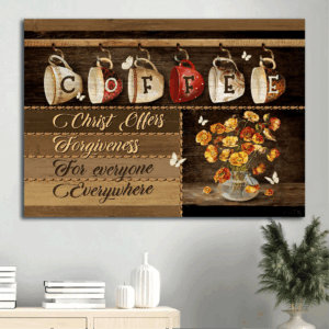 Christian Home Decor: Jesus Landscape Poster with Coffee Cups Flower Vase and White Butterfly - Perfect Gift