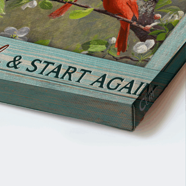 Christian Home Decor Gift: Jesus Landscape Poster – Colorful Cardinal Hummingbird Drawing Peach Blossom – Every Day Is A New Beginning