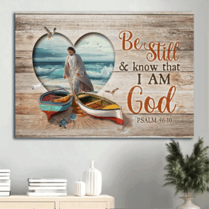 Jesus Landscape Poster - Colorful Boat Walking On Water Sea Turtle - Christian Home Decor Gift - Be Still And Know I Am God