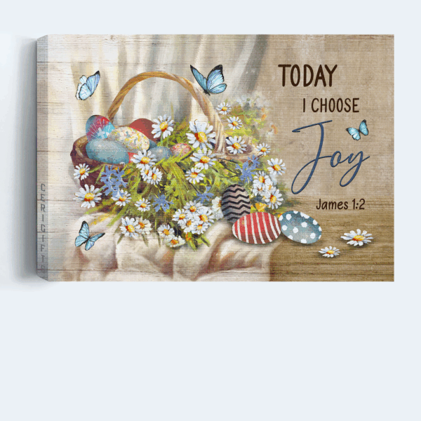 Colorful Easter Egg & Flower Jesus Landscape Poster – Christian Home Decor Gift with Blue Butterfly  Poster Home Decor Gift – Today I Choose Joy Wall Decor
