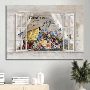 Colorful Jesus Landscape Poster Home Decor Gift - Flower Hummingbird Window Frame Today I Choose Joy  Poster Home Decor Gift - Gift for Christian