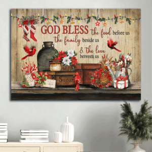 Jesus Landscape Poster Home Decor Gift - Merry Christmas Red Cardinal Colorful Flower Christian Gift Box - God Bless Family Love Between Us