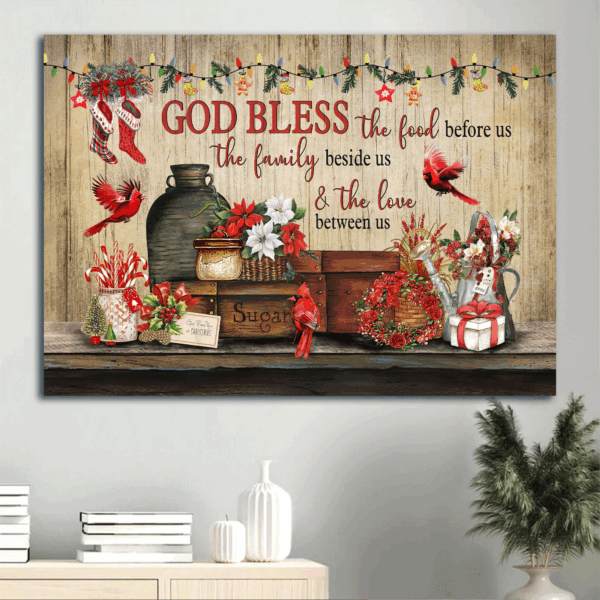 Jesus Landscape Poster Home Decor Gift – Merry Christmas Red Cardinal Colorful Flower Christian Gift Box – God Bless Family Love Between Us