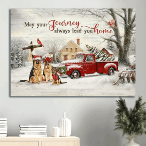 German Shepherd & Jesus Landscape Poster - Christmas Home Decor Gift for Shepherd Lover & Christian