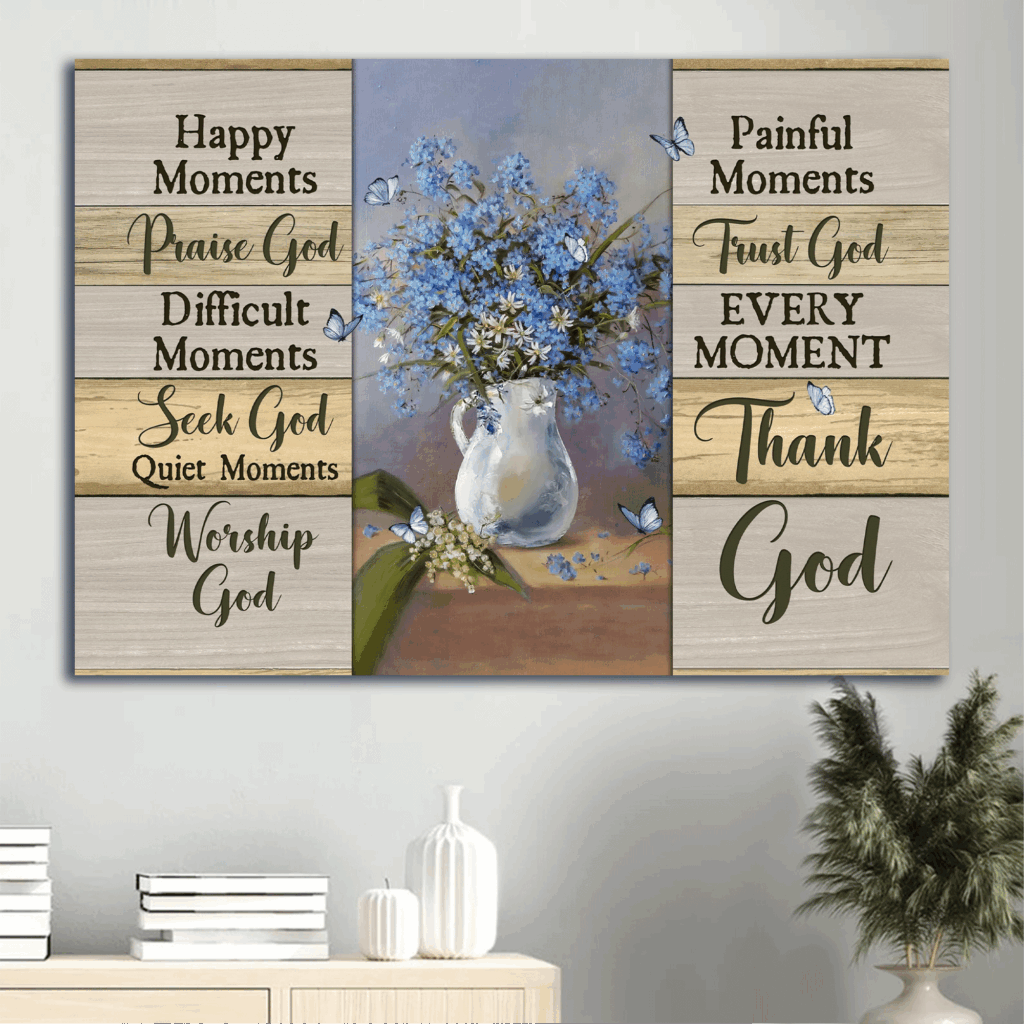 Christian Home Decor Poster – Jesus Blue Flower Still Life Painting with Butterfly – Thank God Gift Christian Home Decor Poster – Jesus Blue Flower Still Life Painting with Butterfly – Thank God Gift